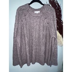 Liz Claiborne cable knit brown fall winter sweater size XL button detail EUC
